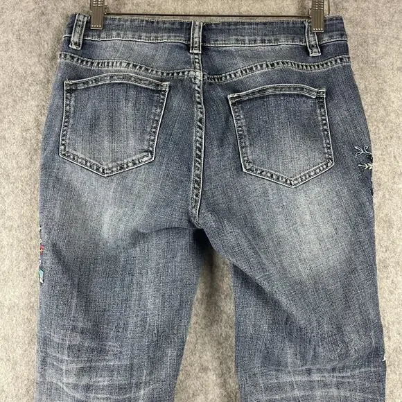 Reba Embroidered Skinny Jeans Womens 6 Floral Raw Hem Cropped Medium Rise Boho - Picture 8 of 13